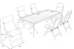 New Luminara Garten-Essgruppe, anthrazit matt/natur, Alu / Textilen / Holzimitat, 240 x 100 cm, 6 Klappstühle, inkl. Auflagen, LED-Beleuchtung Garten-Essgruppen