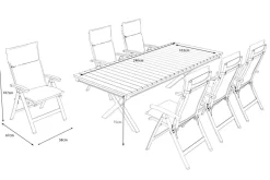 Outlet Luminara Garten-Essgruppe mit LED-Beleuchtung, anthrazit matt/natur, Alu / Textilen / Holzimitat, 240 x 100 cm, 6 Klappstühle, inkl. Auflagen Garten-Essgruppen