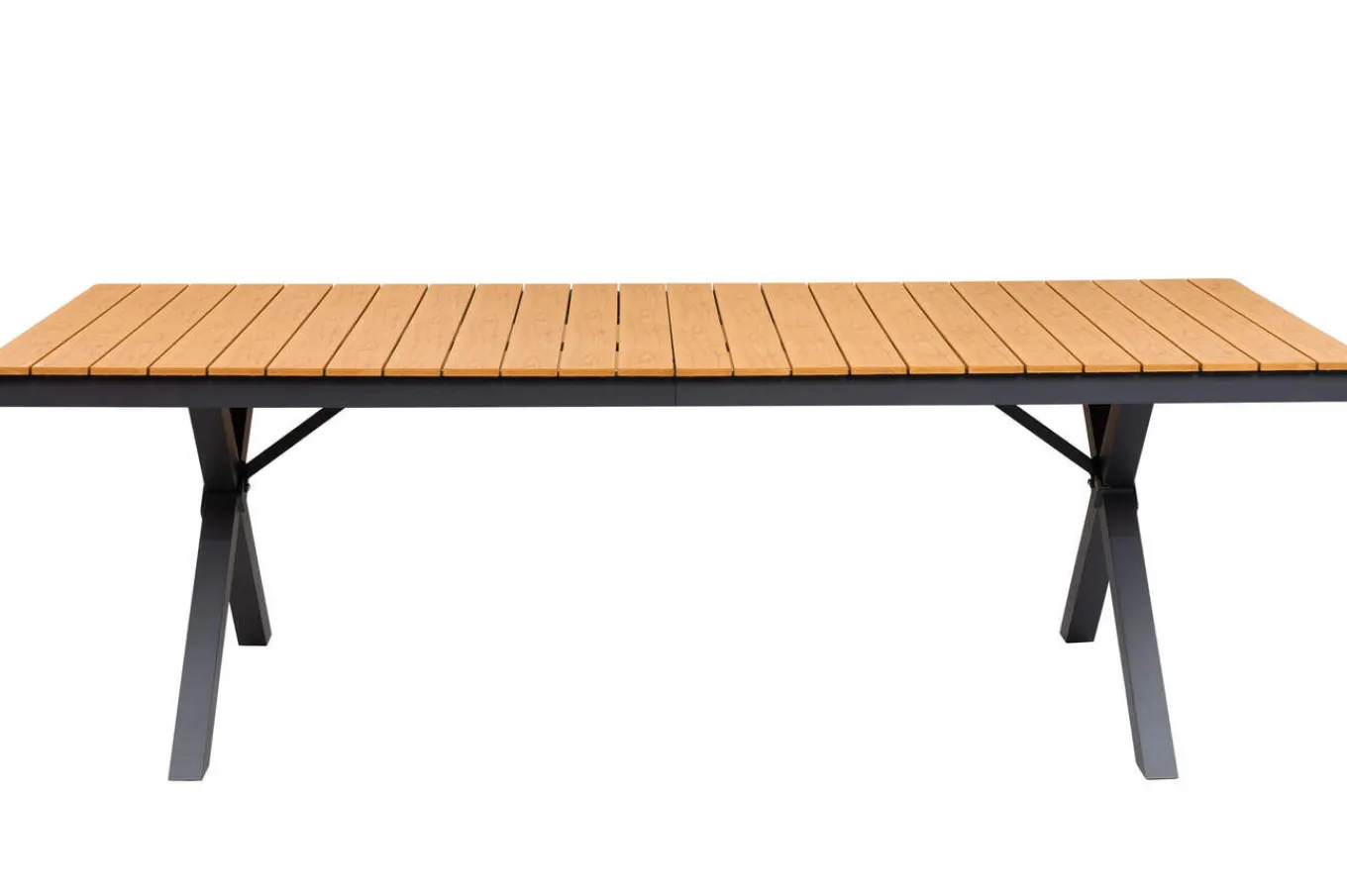 Outlet Luminara Garten-Essgruppe mit LED-Beleuchtung, anthrazit matt/natur, Aluminium/Textilen/Holzimitat, 240 x 100 cm, 4 Klappstühle, inkl. Auflagen Garten-Essgruppen