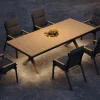 Best Luminara Garten-Essgruppe mit LED-Beleuchtung, anthrazit matt/natur, Alu/Holzimitat, 240 x 100 cm, inklusive Auflagen, 6 Stapelsessel Garten-Essgruppen