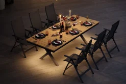 Best Luminara Garten-Essgruppe, anthrazit matt/natur, Alu / Holzimitat / Textilen, 240 x 100 cm, 6 Klappstühle, Tischplatte mit LED-Beleuchtung Garten-Essgruppen