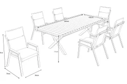 Clearance Luminara Garten-Essgruppe, anthrazit matt/natur, Holzimitat/Alu, 240 x 100 cm, 6 Stapelsessel, inkl. Auflagen, mit LED-Beleuchtung Garten-Essgruppen