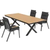 Clearance Luminara Garten-Essgruppe, anthrazit matt/natur, Alu/Holzimitat, 240 x 100 cm, 4 Stapelsessel, inkl. Auflagen, mit LED-Beleuchtung Garten-Essgruppen