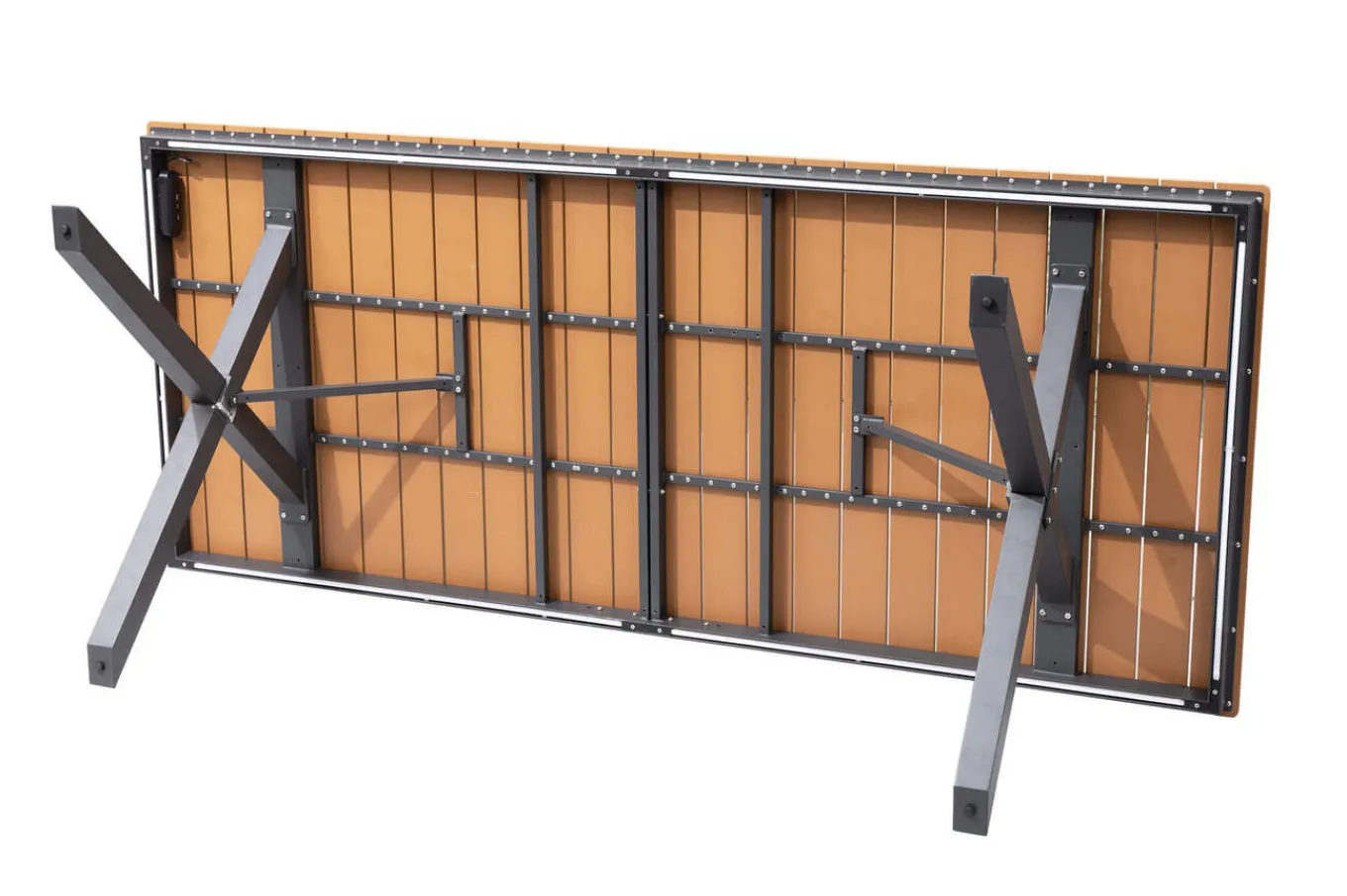 Clearance Luminara Garten-Essgruppe, anthrazit matt/natur, Alu/Holzimitat, 240 x 100 cm, 4 Stapelsessel, inkl. Auflagen, mit LED-Beleuchtung Garten-Essgruppen