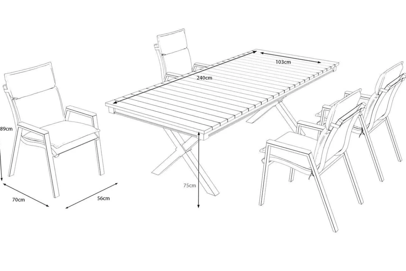 Clearance Luminara Garten-Essgruppe, anthrazit matt/natur, Alu/Holzimitat, 240 x 100 cm, 4 Stapelsessel, inkl. Auflagen, mit LED-Beleuchtung Garten-Essgruppen