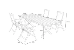 New Luminara Garten-Essgruppe mit LED-Beleuchtung, anthrazit matt/natur, Aluminium/Textilen/Holzimitat, 240 x 100 cm, 4 Klappstühle Garten-Essgruppen