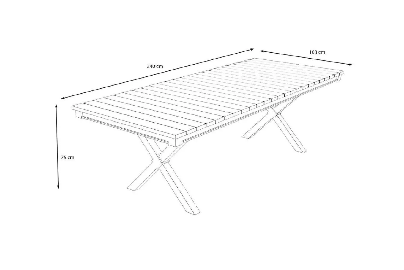 Online Luminara LED-Esstisch, anthrazit/natur, Aluminium/Holzimitat, 240 x 100 cm, X-Gestell, pulverbeschichtet, mit beleuchtetem Tischrahmen Gartentische