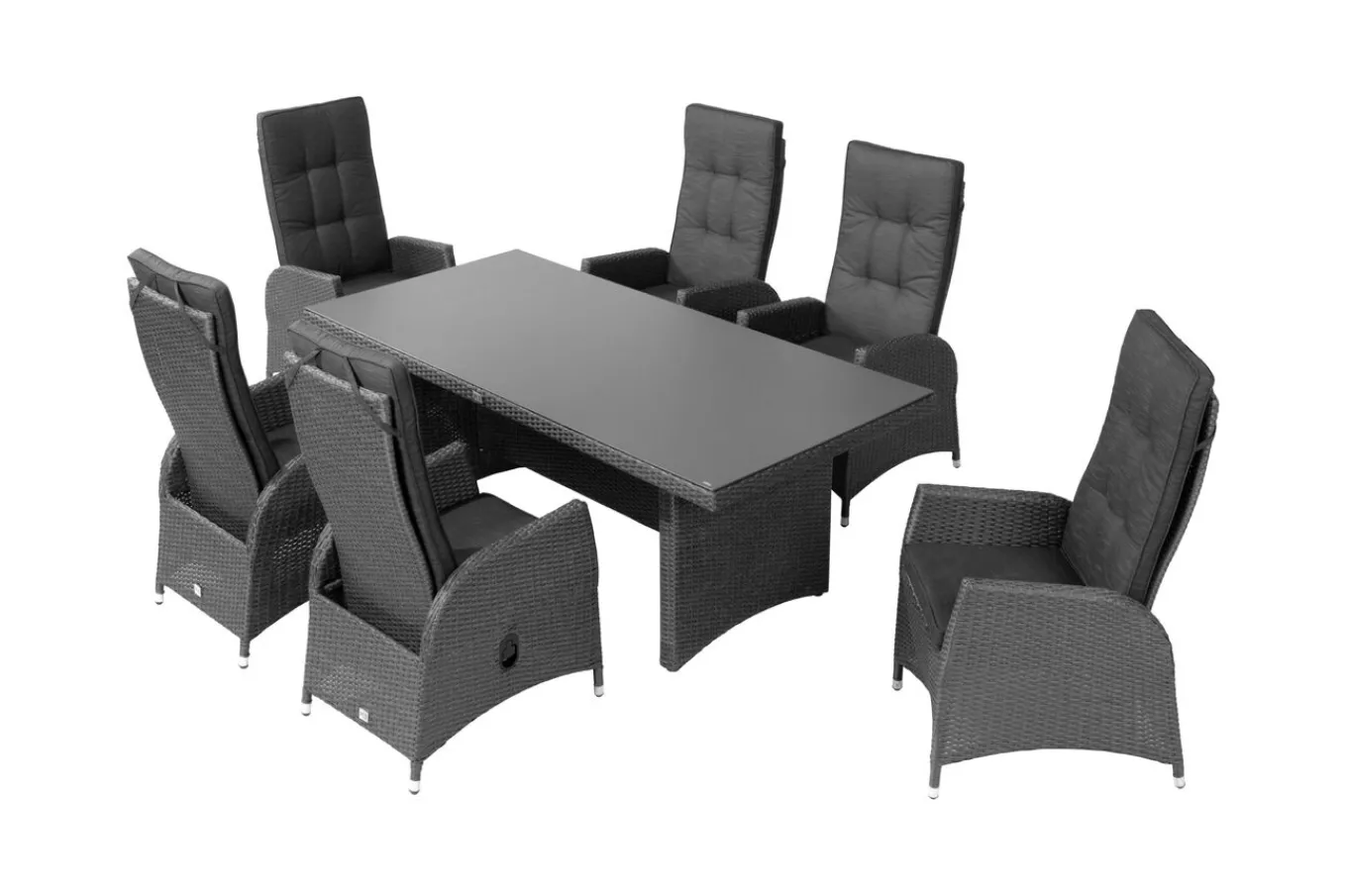 Hot Malta Garten-Essgruppe, 6 Personen, inkl. Polster, 200x95cm, Alu/Polyrattan Polyrattan-Gartenmöbel|Garten-Essgruppen