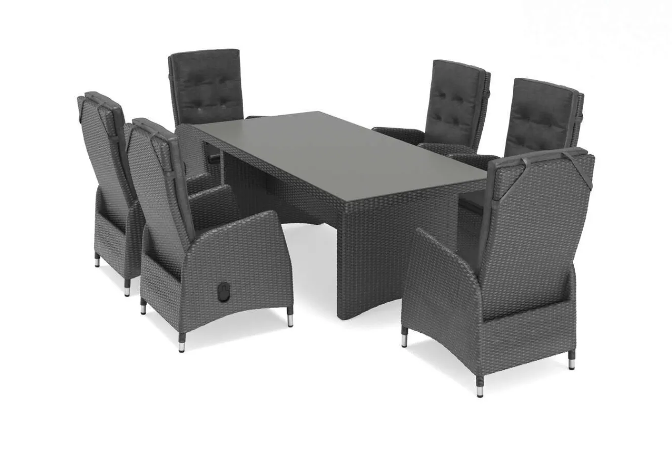Hot Malta Garten-Essgruppe, 6 Personen, inkl. Polster, 200x95cm, Alu/Polyrattan Polyrattan-Gartenmöbel|Garten-Essgruppen