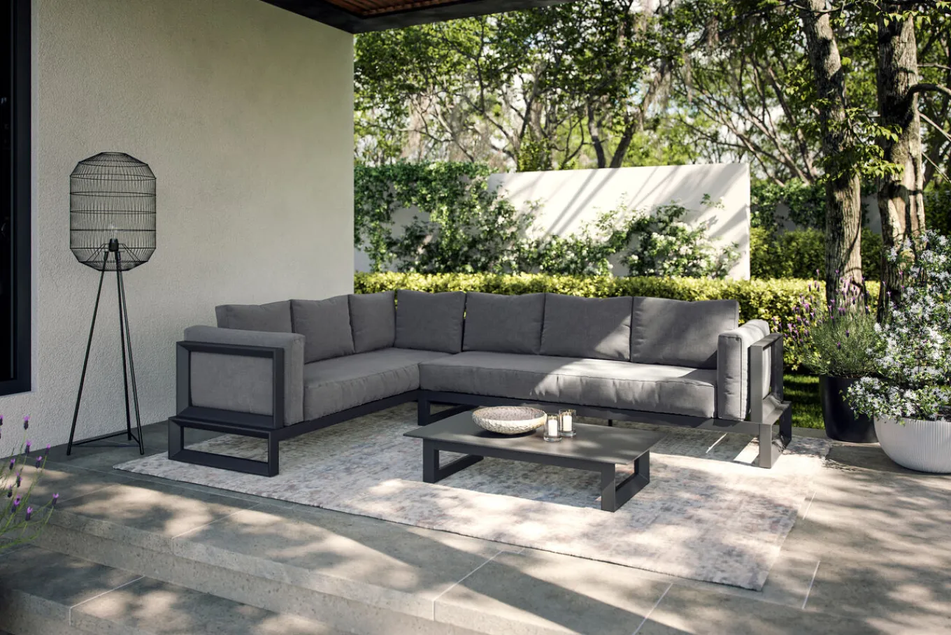 Best Manhattan Garten-Ecklounge, 6 Personen, inkl. Beistelltisch, Aluminium/Polyester Gartenlounge