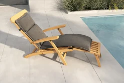 Matera Gartenliege, naturbelassen/anthrazit, Teak/Polyester, 165 x 58 cm, klappbar, mit Fußkappen, UV-beständig Gartenliegen