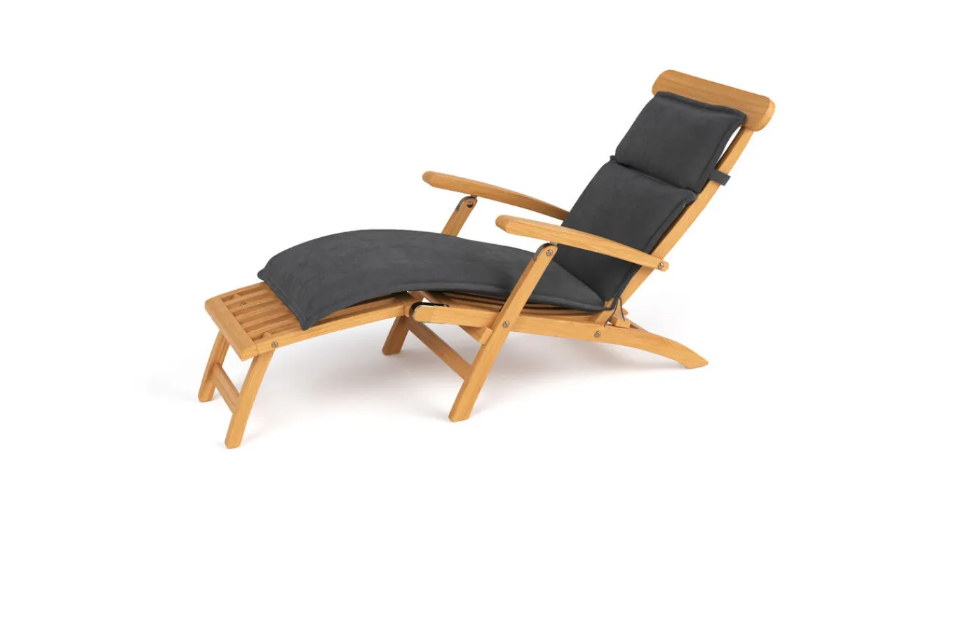 Matera Gartenliege, naturbelassen/anthrazit, Teak/Polyester, 165 x 58 cm, klappbar, mit Fußkappen, UV-beständig Gartenliegen