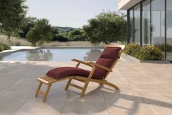 Online Matera Gartenliege, natur/bordeaux, Teakholz/Polyester, 165 x 58 cm, klappbar, witterungsbeständig, mit Fußkappen Gartenliegen
