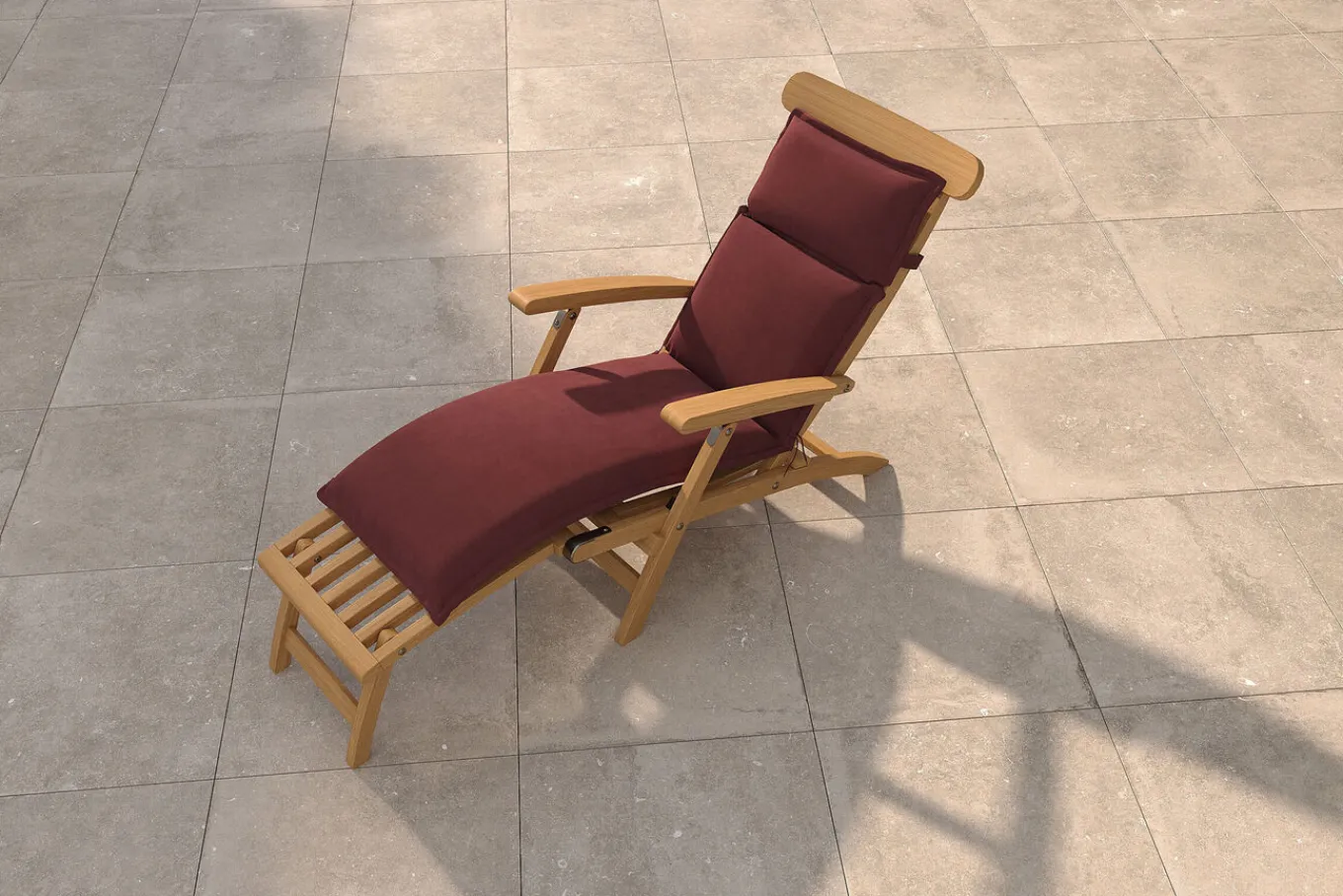 Online Matera Gartenliege, natur/bordeaux, Teakholz/Polyester, 165 x 58 cm, klappbar, witterungsbeständig, mit Fußkappen Gartenliegen