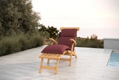 Online Matera Gartenliege, natur/bordeaux, Teakholz/Polyester, 165 x 58 cm, klappbar, witterungsbeständig, mit Fußkappen Gartenliegen