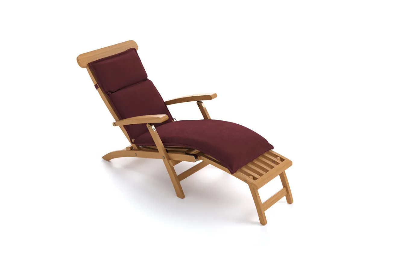Online Matera Gartenliege, natur/bordeaux, Teakholz/Polyester, 165 x 58 cm, klappbar, witterungsbeständig, mit Fußkappen Gartenliegen