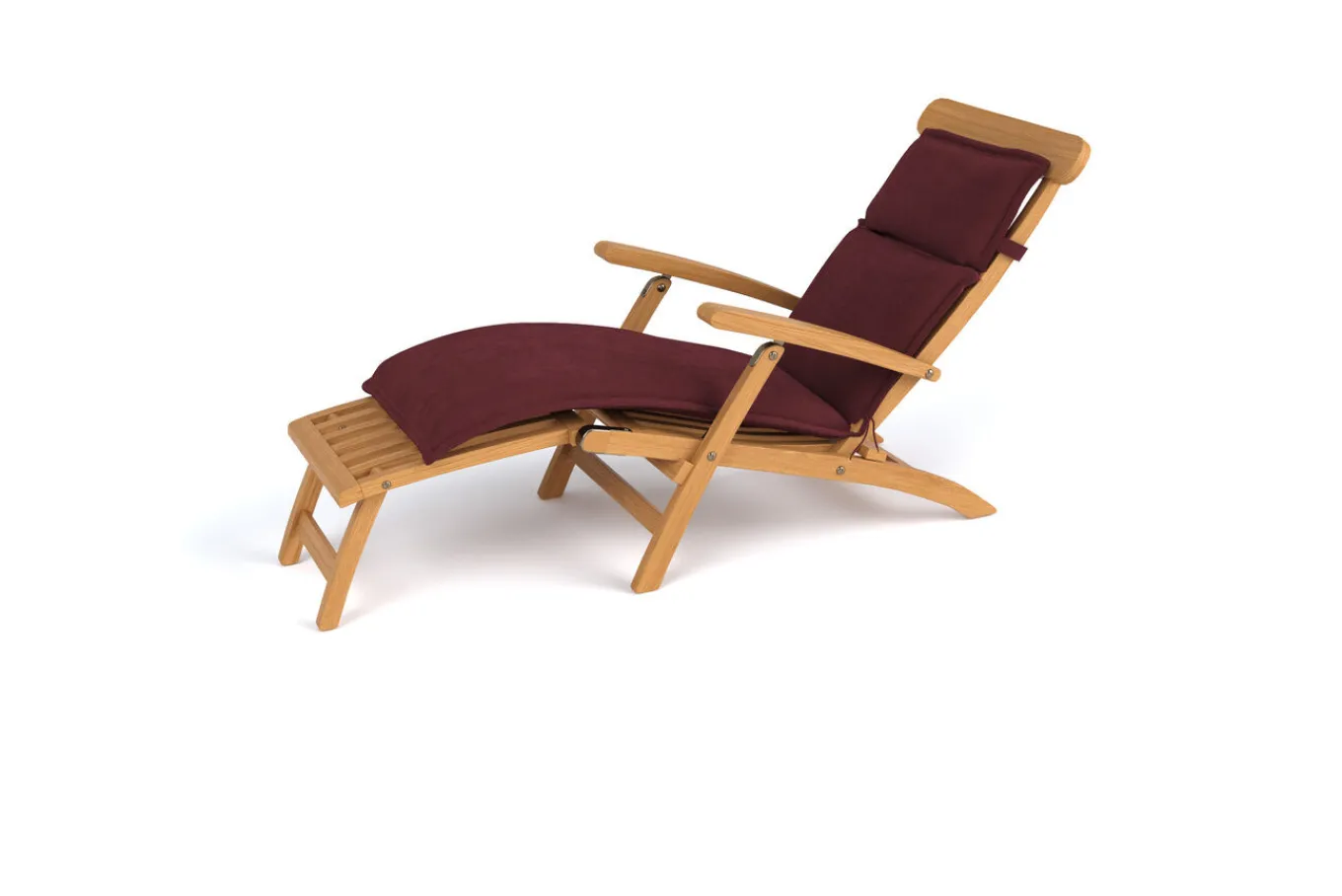 Online Matera Gartenliege, natur/bordeaux, Teakholz/Polyester, 165 x 58 cm, klappbar, witterungsbeständig, mit Fußkappen Gartenliegen