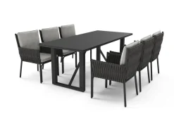 Mermaid Garten-Essgruppe, anthrazit, Alu/Rope, 6 Personen, inkl. Sitz- und Rückenkissen, Tisch 200x90 cm Polyrattan-Gartenmöbel|Garten-Essgruppen