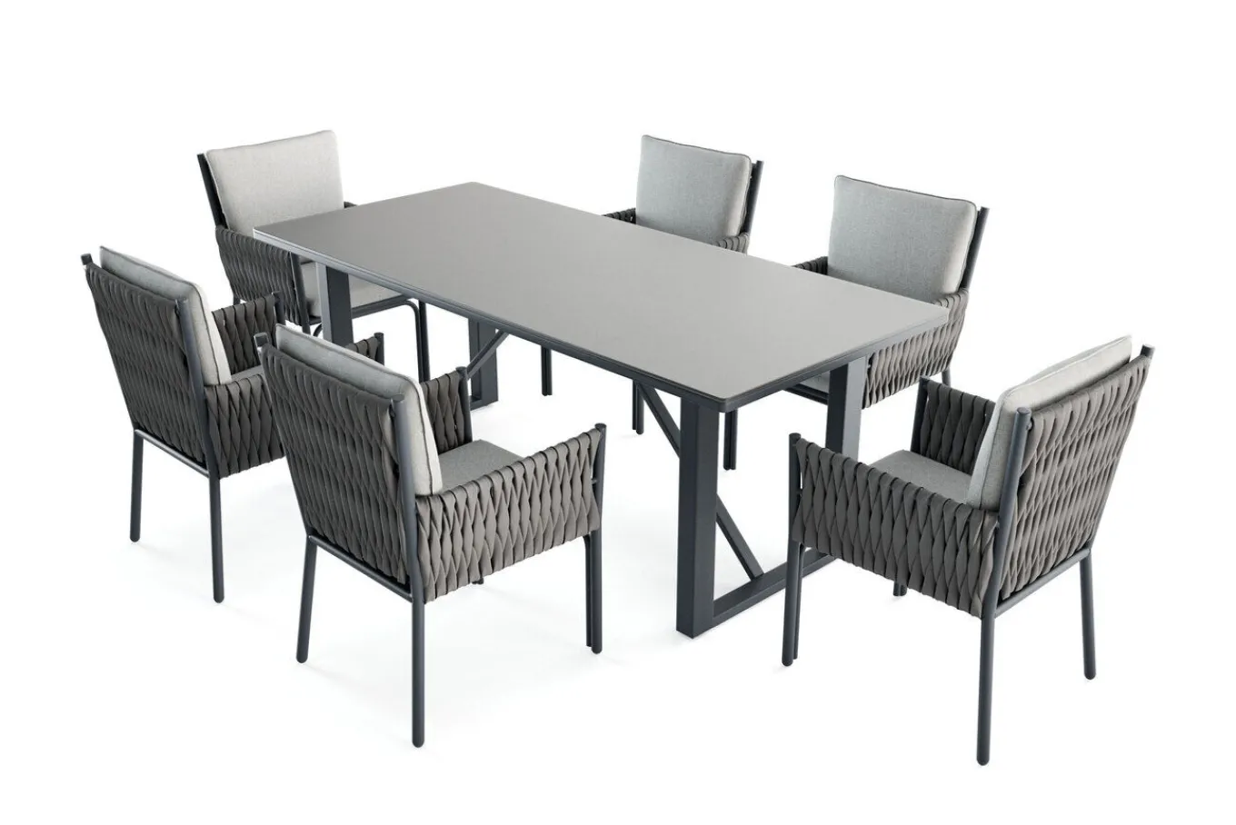 Discount Mermaid Garten-Essgruppe, anthrazit, Alu/XL Geflecht, 7-teilig, inkl. Sitz- und Rückenkissen, Tisch 200x90 cm Polyrattan-Gartenmöbel|Garten-Essgruppen