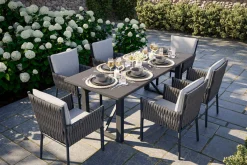 Discount Mermaid Garten-Essgruppe, anthrazit, Alu/XL Geflecht, 7-teilig, inkl. Sitz- und Rückenkissen, Tisch 200x90 cm Polyrattan-Gartenmöbel|Garten-Essgruppen