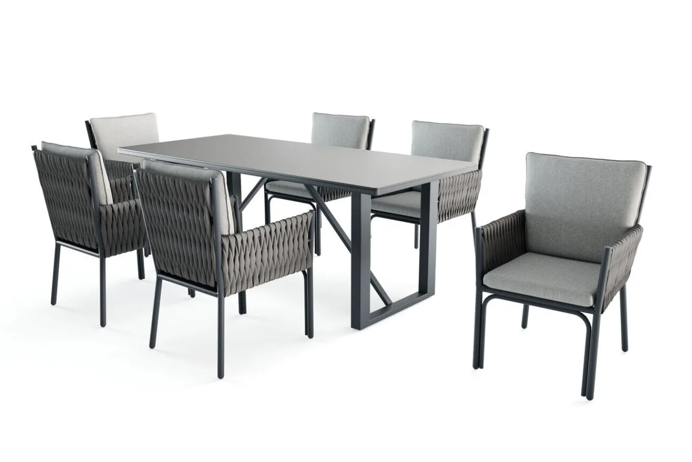 Discount Mermaid Garten-Essgruppe, anthrazit, Alu/XL Geflecht, 7-teilig, inkl. Sitz- und Rückenkissen, Tisch 200x90 cm Polyrattan-Gartenmöbel|Garten-Essgruppen