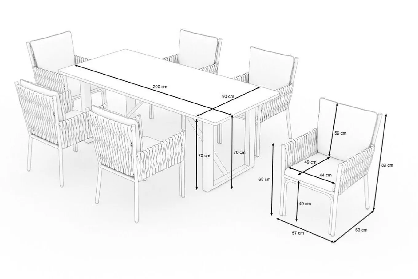 Discount Mermaid Garten-Essgruppe, anthrazit, Alu/XL Geflecht, 7-teilig, inkl. Sitz- und Rückenkissen, Tisch 200x90 cm Polyrattan-Gartenmöbel|Garten-Essgruppen
