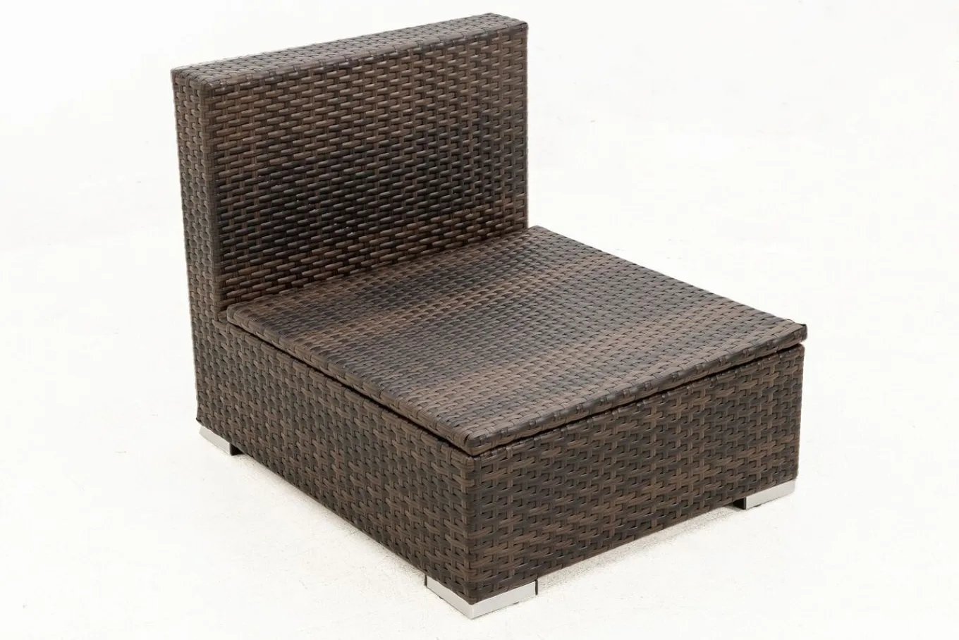 Outlet Mittelelement, braun marmoriert, Polyrattan, 70 x 85 x 70 cm, wasserfeste Kissenbox Polyrattan-Gartenmöbel|Gartenlounge