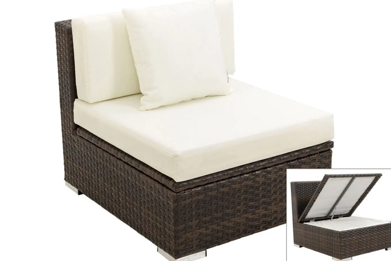Outlet Mittelelement, braun marmoriert, Polyrattan, 70 x 85 x 70 cm, wasserfeste Kissenbox Polyrattan-Gartenmöbel|Gartenlounge