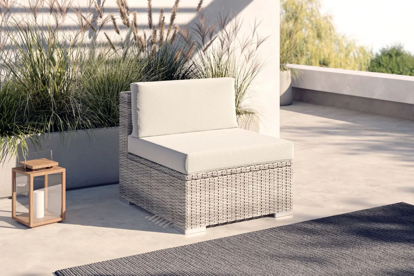 Online Mittelelement, desert-beige, Aluminium/Polyrattan/Polyster, 69,5 x 84 x 69,5 cm, abnehmbare Bezüge, mit Kissenboxfunktion Gartenlounge Modulsysteme|Polyrattan-Gartenmöbel