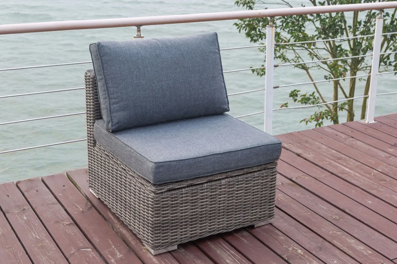 Best Mittelelement, grau, Polyrattan, 70 x 82 x 70 cm, verstellbare Sitzfläche, wasserfeste Kissenbox Polyrattan-Gartenmöbel|Gartenlounge