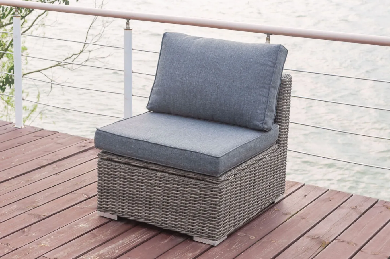 Best Mittelelement, grau, Polyrattan, 70 x 82 x 70 cm, verstellbare Sitzfläche, wasserfeste Kissenbox Polyrattan-Gartenmöbel|Gartenlounge
