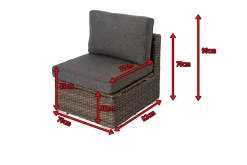 Best Mittelelement, grau, Polyrattan, 70 x 82 x 70 cm, verstellbare Sitzfläche, wasserfeste Kissenbox Polyrattan-Gartenmöbel|Gartenlounge