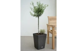 Discount Monaco Pflanzgefäß, grau-braun-meliert, Geflecht, 28x28x40 cm, Kunststoffeinsatz Gartendeko