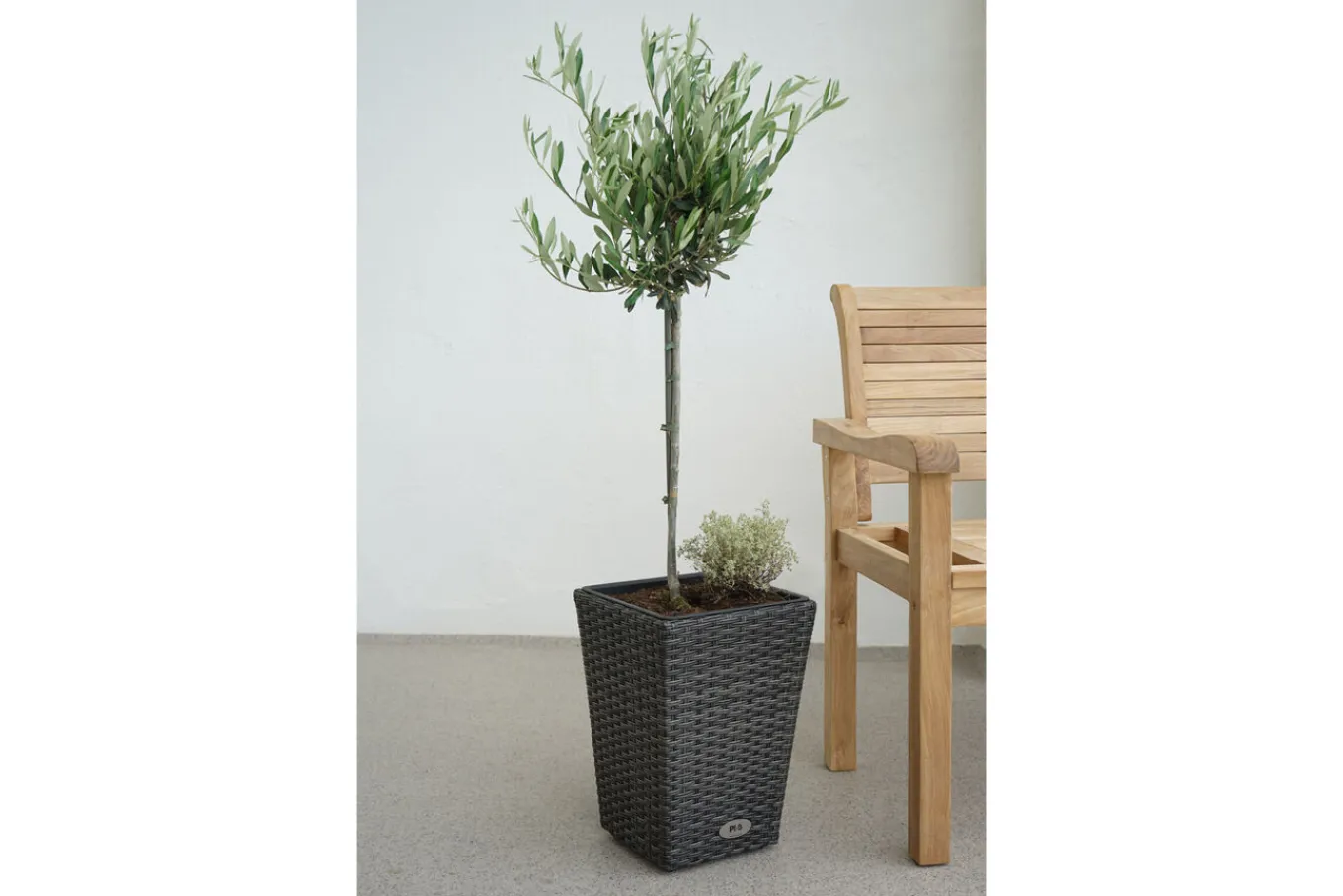 Discount Monaco Pflanzgefäß, grau-braun-meliert, Geflecht, 28x28x40 cm, Kunststoffeinsatz Gartendeko