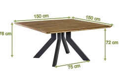 Motavi Esstisch, anthrazit/natur, Alu/recyceltes Teak, 150 x 150 cm, rustikal gebürstet, FSC®-zertifiziertes Produkt Gartentische