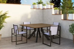 Motavi Esstisch, anthrazit/natur, Alu/recyceltes Teak, 150 x 150 cm, rustikal gebürstet, FSC®-zertifiziertes Produkt Gartentische
