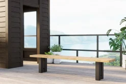 Online New Bob Bank, anthrazit/natur, Alu/recycled Teak, 220 x 40 x 46 cm, rustikal gebürstet Aluminium-Gartenmöbel|Gartenbänke & Gartensofas