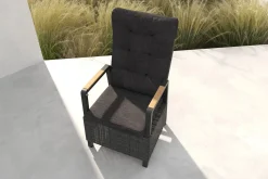 Online Nova Diningsessel, anthrazit/grau, Alu/Polyrattan, 58 x 68 x 108 cm, verstellbare Rückenlehne, mit Teakholz-Armlehnen, FSC®-zertifiziertes Produkt Aluminium-Gartenmöbel|Gartenstühle & Gartensessel