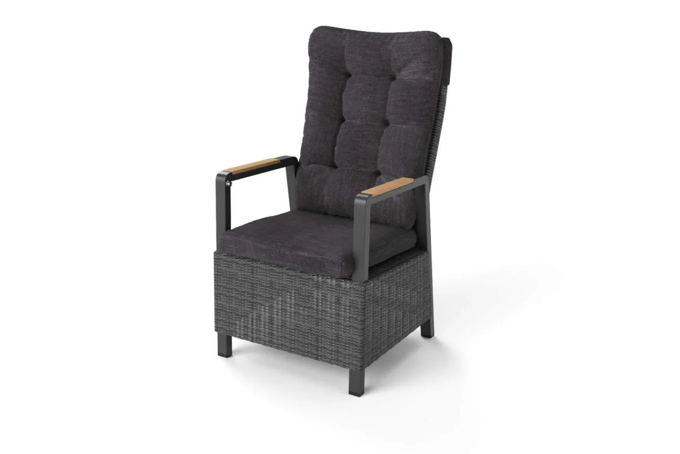 Online Nova Diningsessel, anthrazit/grau, Alu/Polyrattan, 58 x 68 x 108 cm, verstellbare Rückenlehne, mit Teakholz-Armlehnen, FSC®-zertifiziertes Produkt Aluminium-Gartenmöbel|Gartenstühle & Gartensessel