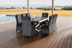 New Nova Garten-Essgruppe, schwarz/anthrazit/grau, Aluminium/Polyrattan/Steinimitat, Tisch 200/260 x 100 cm, 8 Diningsessel Garten-Essgruppen