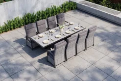 New Nova Garten-Essgruppe, schwarz/anthrazit/grau, Aluminium/Polyrattan/Steinimitat, Tisch 200/260 x 100 cm, 8 Diningsessel Garten-Essgruppen