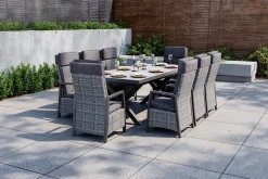 New Nova Garten-Essgruppe, schwarz/anthrazit/grau, Aluminium/Polyrattan/Steinimitat, Tisch 200/260 x 100 cm, 8 Diningsessel Garten-Essgruppen