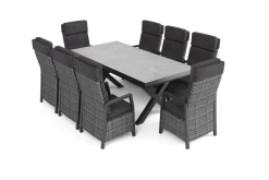 New Nova Garten-Essgruppe, schwarz/anthrazit/grau, Aluminium/Polyrattan/Steinimitat, Tisch 200/260 x 100 cm, 8 Diningsessel Garten-Essgruppen