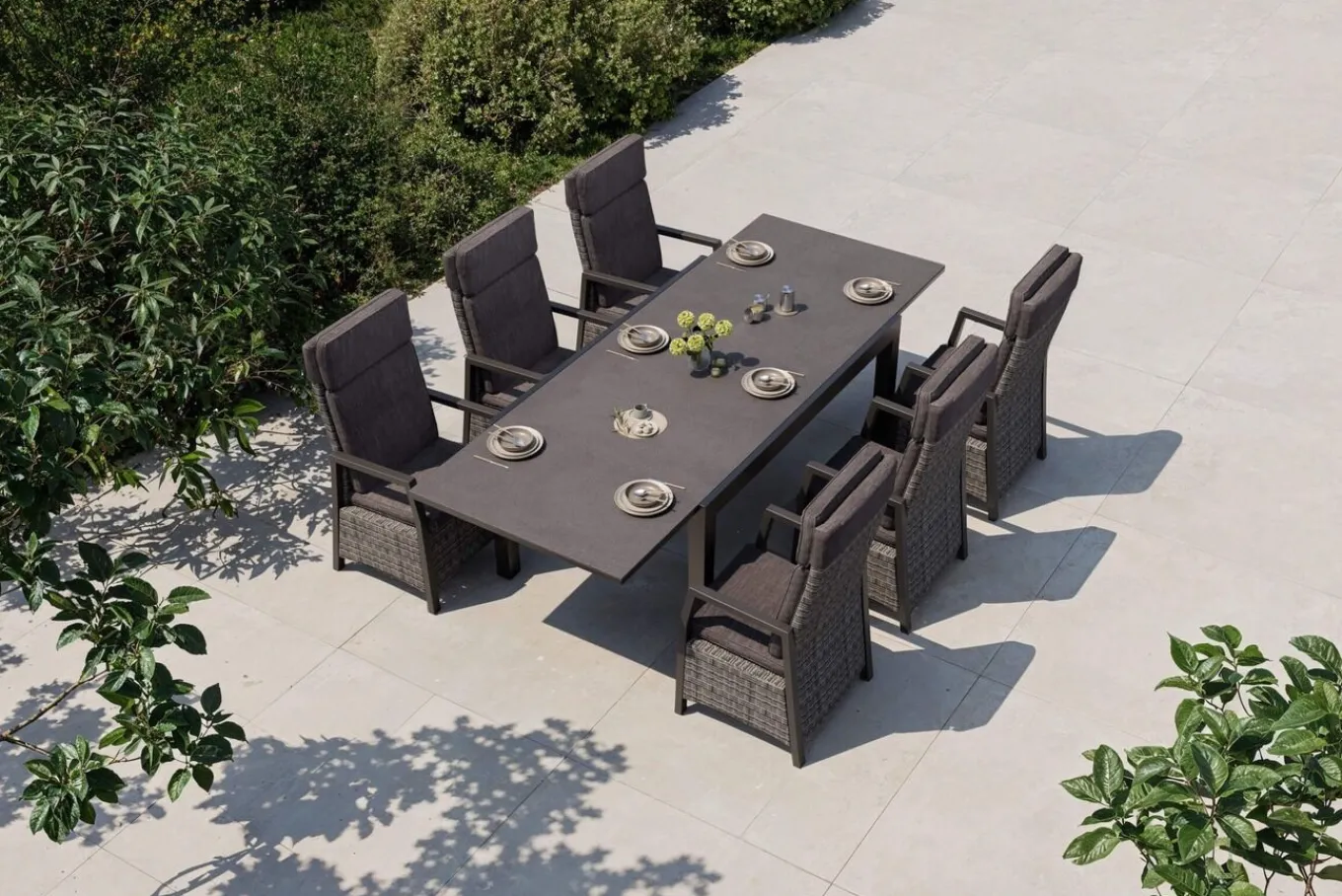 Nova Garten-Essgruppe, 6 Personen, ausziehbar, 160-260cm, Alu/Polyrattan/Spraystone Garten-Essgruppen