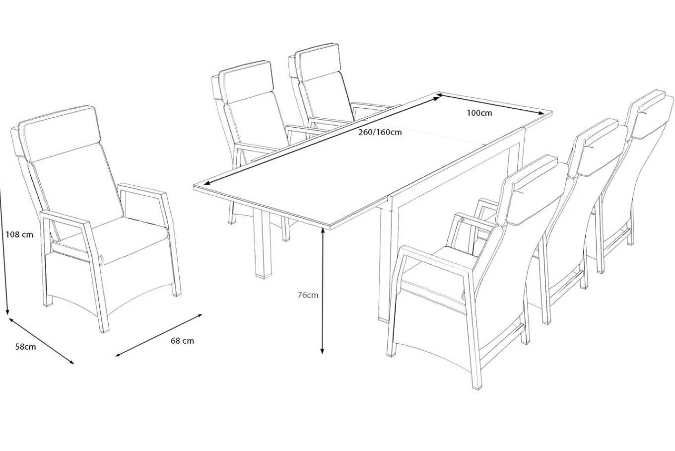 Nova Garten-Essgruppe, 6 Personen, ausziehbar, 160-260cm, Alu/Polyrattan/Spraystone Garten-Essgruppen