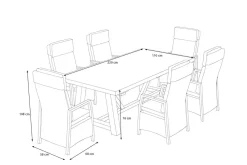 Discount Nova Garten-Essgruppe mit 6 Sesseln, anthrazit/grau/natur, Alu/Polyrattan/Teakholz, 220 x 110 cm Tisch, verstellbare Rückenlehne Polyrattan-Gartenmöbel|Garten-Essgruppen