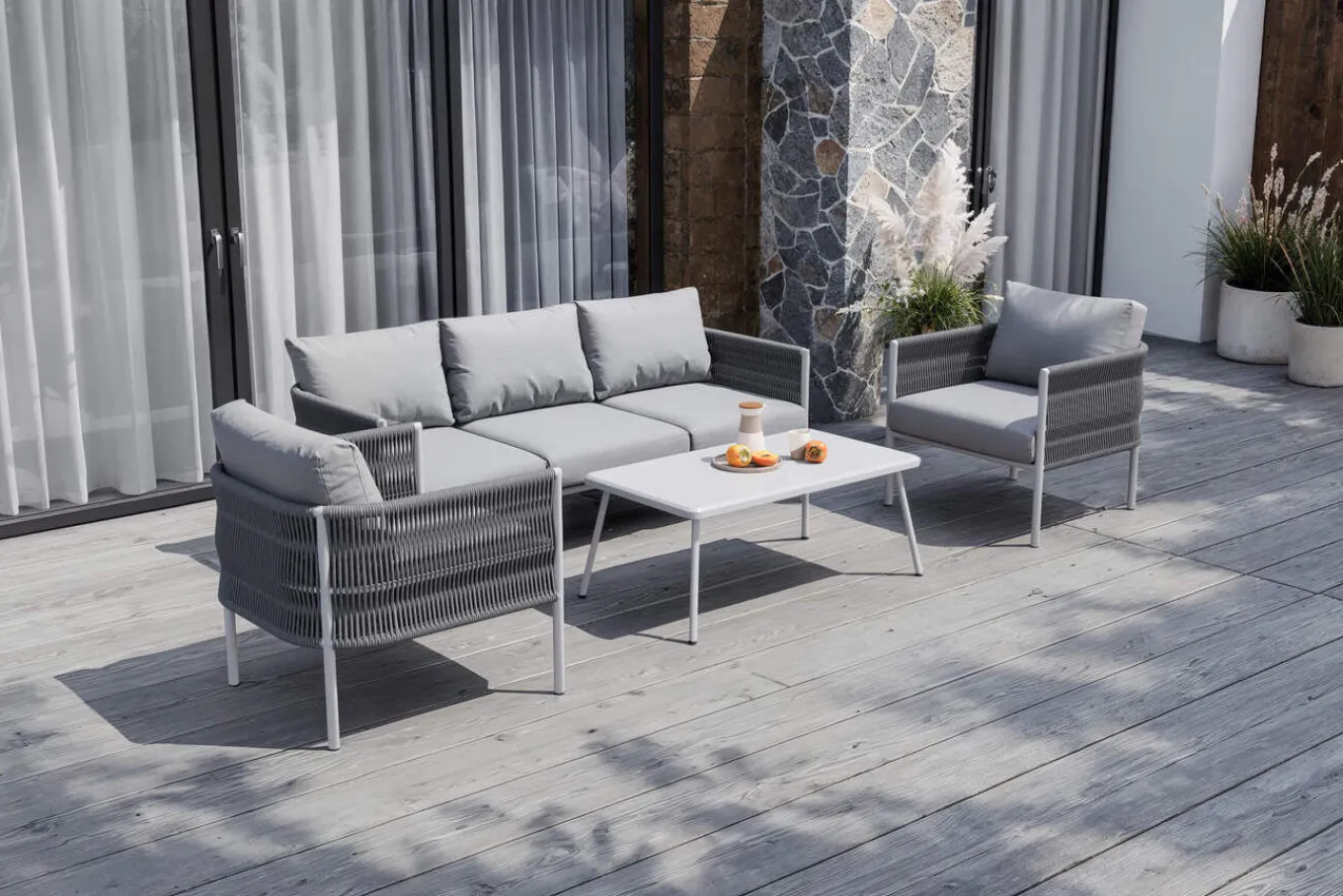 Discount Odense Gartenlounge, 5 Personen, Tisch 100 x 55 cm, inkl. Polster, Aluminium/Rope-Geflecht Gartenlounge|Aluminium-Gartenmöbel