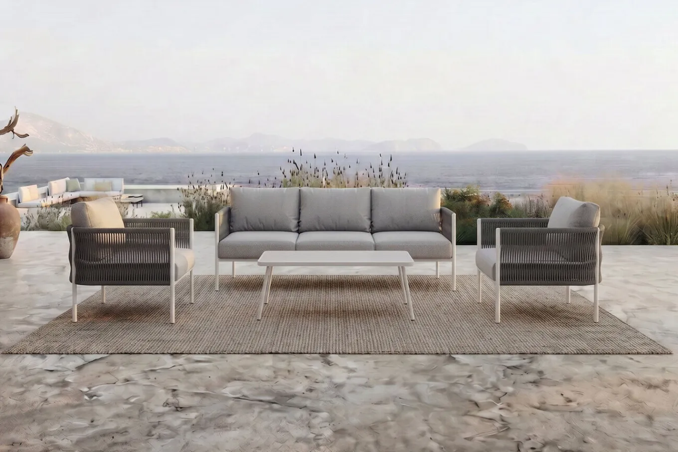 Discount Odense Gartenlounge, 5 Personen, Tisch 100 x 55 cm, inkl. Polster, Aluminium/Rope-Geflecht Gartenlounge|Aluminium-Gartenmöbel