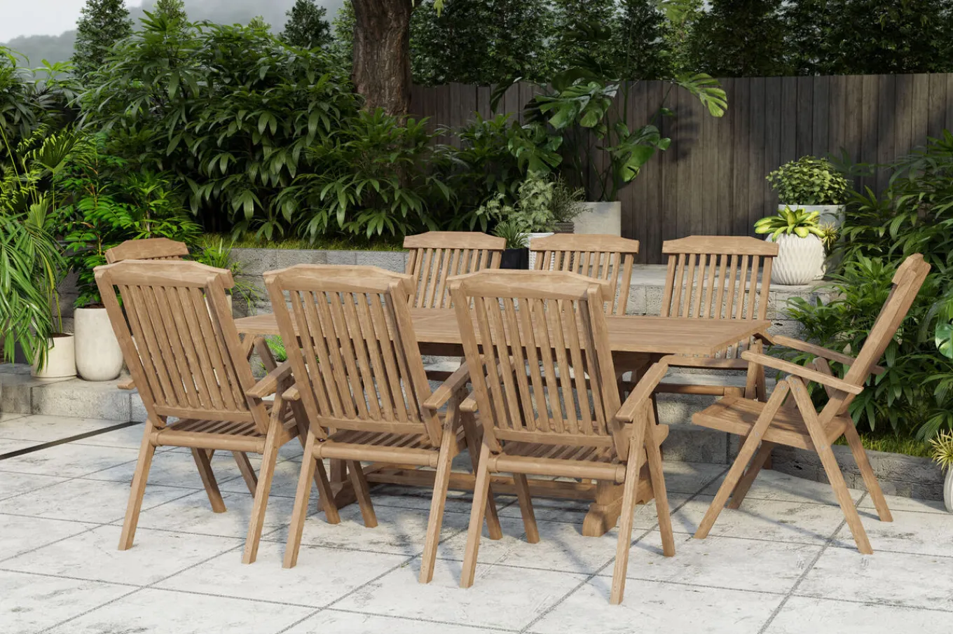 Outlet Ontario/Bounty Garten-Essgruppe, natur, Teak, 160/210x90cm, 8x Klappsessel Garten-Essgruppen