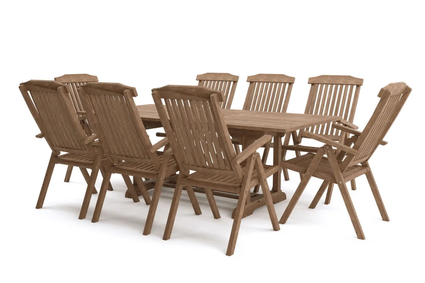 Outlet Ontario/Bounty Garten-Essgruppe, natur, Teak, 160/210x90cm, 8x Klappsessel Garten-Essgruppen